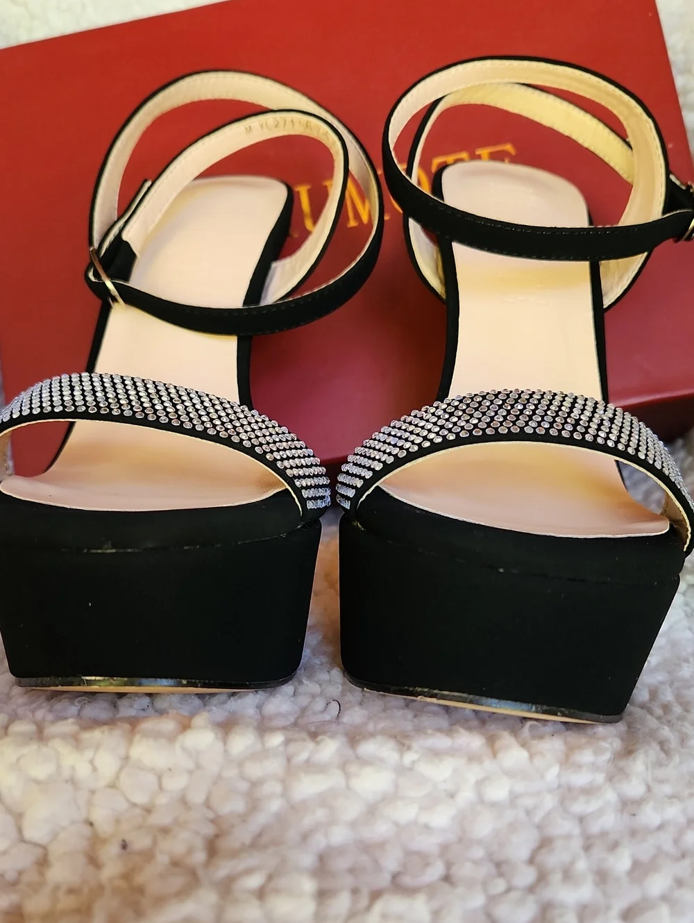 Black Rhinestone Platform Heels - Merumote